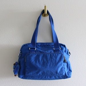 Kipling Blue Monkey Shoulder Medium Nylon Top Carry Handle Front Zipper Bag